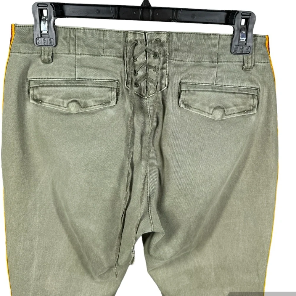 Pam & Gela Uniform Side Stripe Step Hem Pants Militia Green Lace-up 26 - Picture 4 of 6